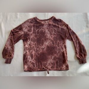 Brushed long sleeve top/ small/ gathered waist/ cuffed sleeves/ soft/ mauve